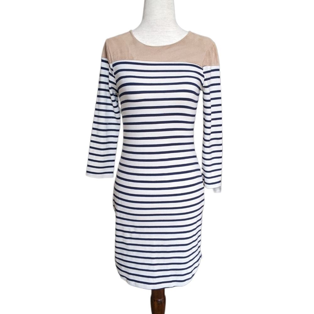 Monteau Los Angeles Striped Jersey Dress with Faux Suede Accents Size Small